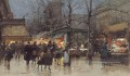 Sur un Grand Boulevard au crépuscule Parisien gouache Eugène Galien Laloue